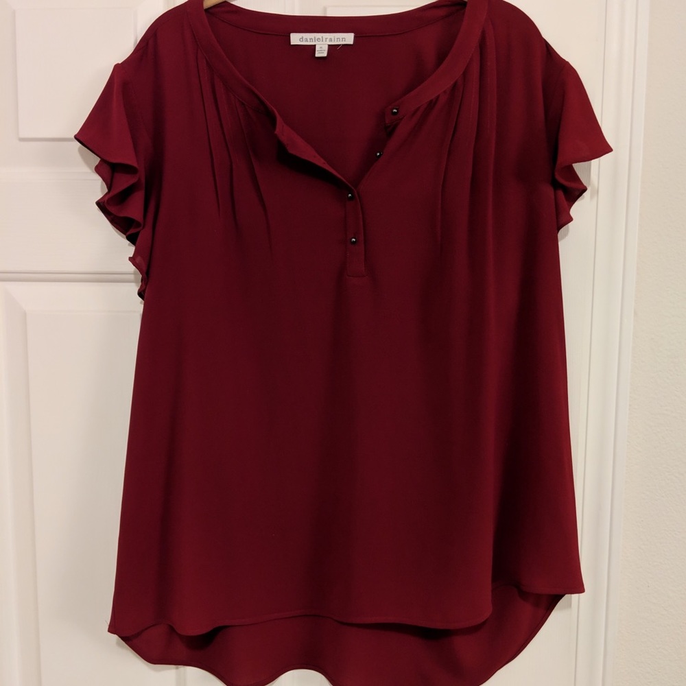 Burgundy cap-sleeve blouse